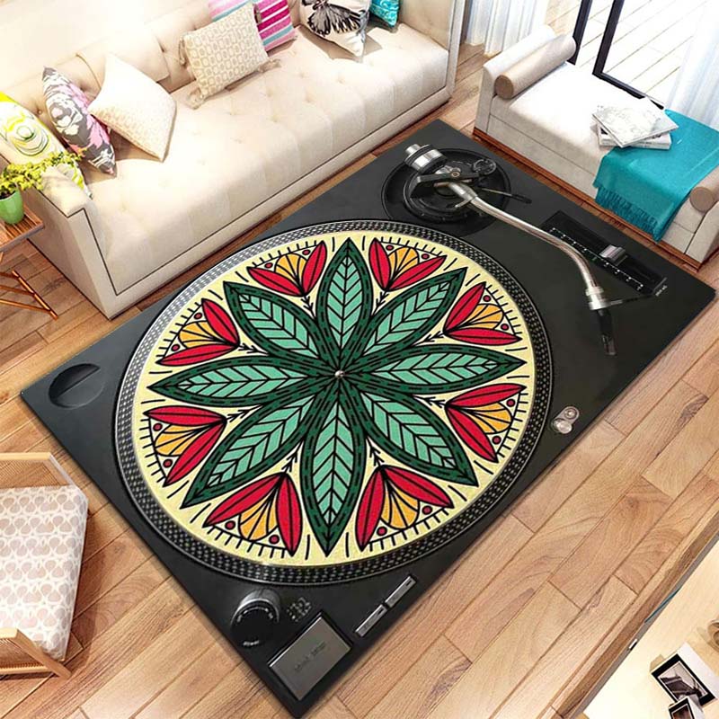 Commercial Kitchen Vinyl Flooring - 음악 비닐 디스크 플레이어 패턴 러그