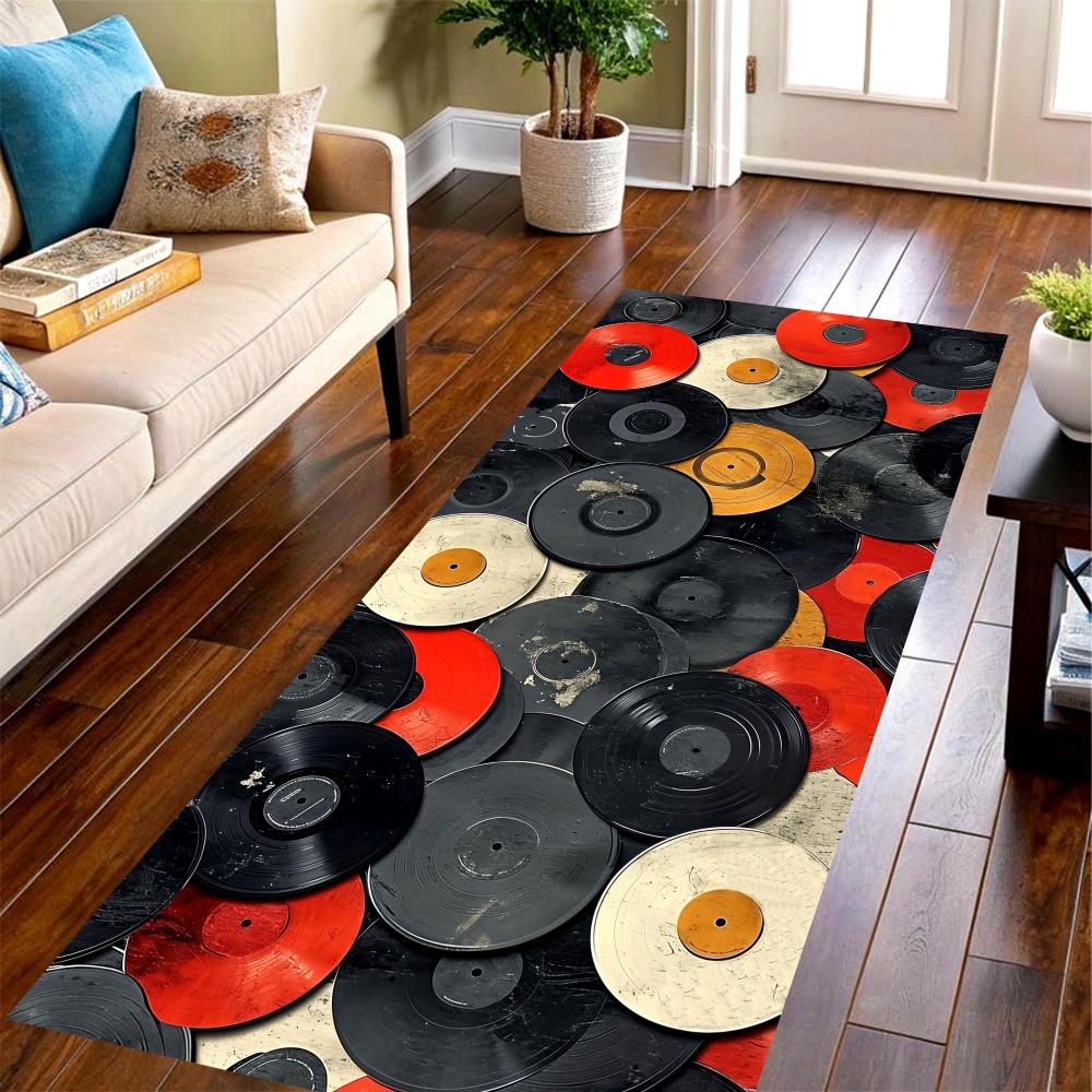 Commercial Kitchen Vinyl Flooring - 빈티지 비닐 레코드 롱 러너 러그,