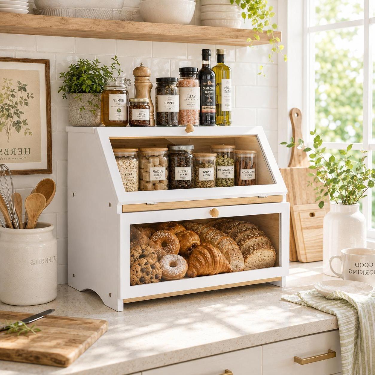 HOMEKOKO 주방 조리대용 이중 레이어 빵 보관함, - Commercial Kitchen Utensil Organizer 리뷰 및 가격