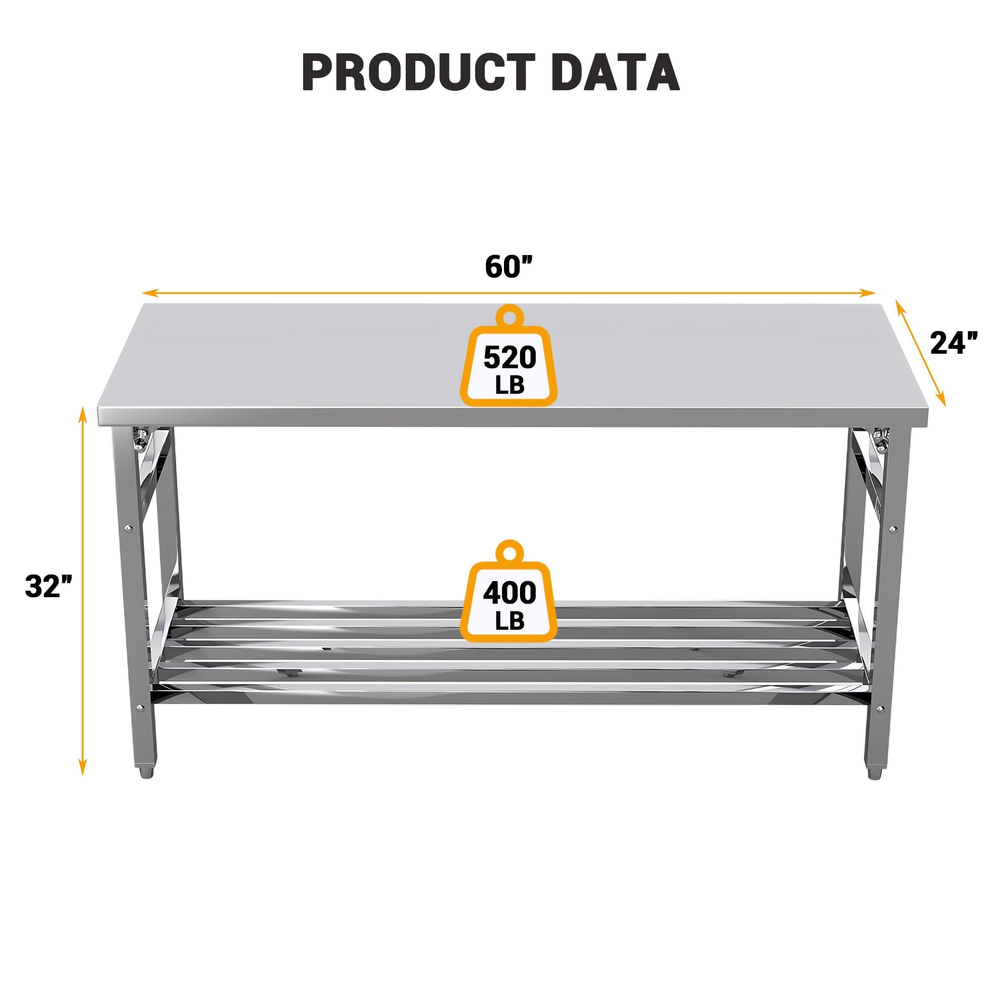 60인치×24인치 접이식 스테인리스 스틸 준비대, NS - Commercial Kitchen Tables 리뷰 및 가격