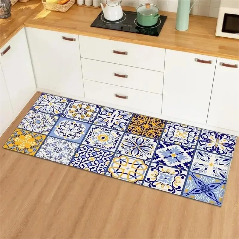 블루 옐로우 빈티지 타일 콜라주 주방 롱 러너 러그 지 - Commercial Kitchen Tile Flooring 리뷰 및 가격